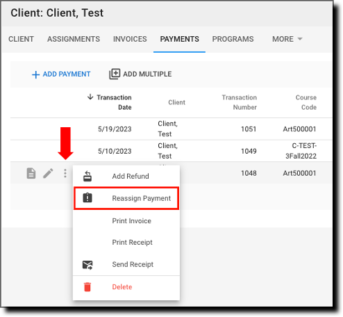 CLIENTS: Reassign Payment